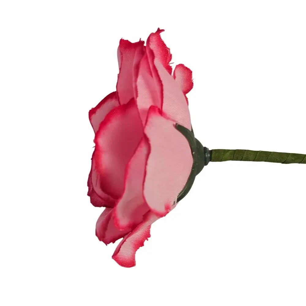 37 Light Pink Hot Pink Edge Silk Roses 2.5in Artificial Flowers w/ Stems